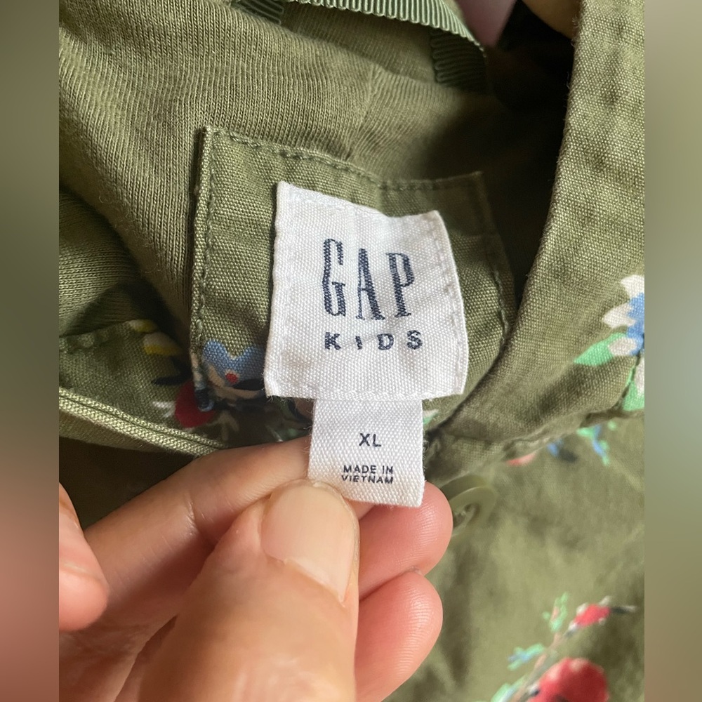 Gap Floral Kids Green Print Shirt Hooded Jacket with Pockets Girls XL - Picture 4 of 11